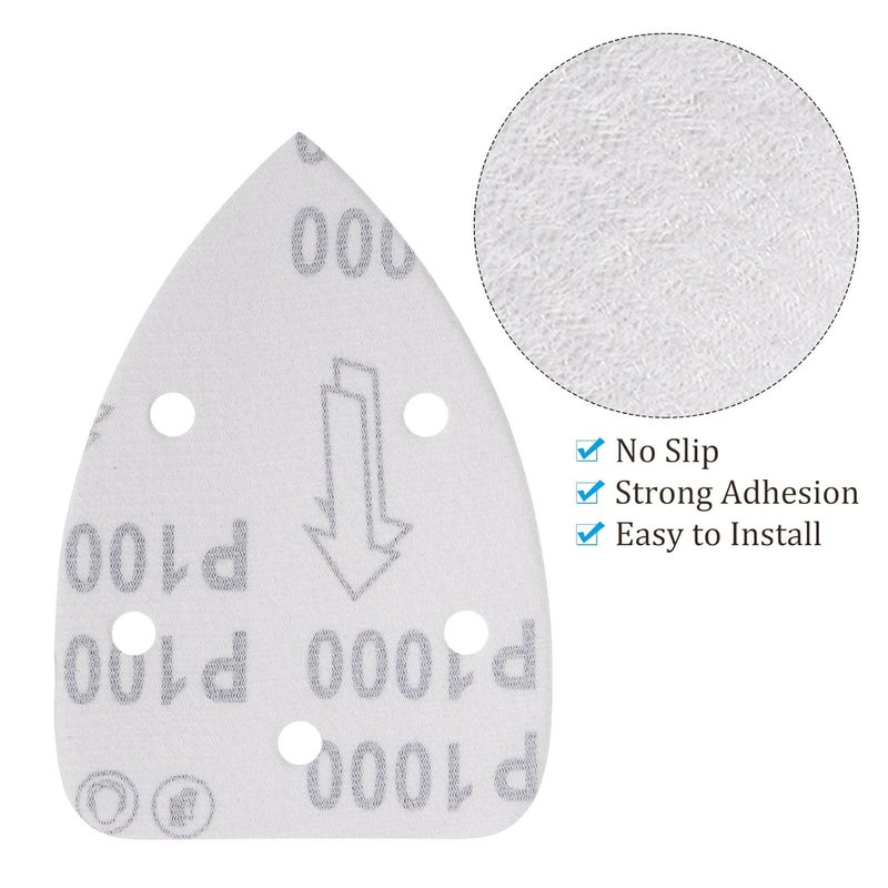 Kozelo 25pcs Mouse Sander Detail Sandpaper - [1000 Grit, 3.5" x 5.5"] Triangle Hook and Loop Assorted Sanding Pads Sheet for Wood Furniture Polishing Use | 5 Hole, Aluminum Oxide - Image 5